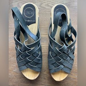 No.6 woven leather huarache mid-wedge leather clog sandal. Size 40